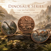Koin Dinosaurus Raptor Tembaga Murni 999 5 oz, Relief Tinggi, Dilukis dengan UV, Hasil Akhir Seperti Proof, Koleksi Dino Predator