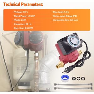 ปั๊มน้ำหมุนเวียน Talspity 115V 1/25HP สีแดง สำหรับน้ำร้อน พร้อมตัวตั้งเวลา สำหรับอะไหล่เครื่องทำน้ำอุ่น - Product Image 3