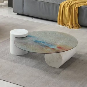 Tavolino da Caffè Rotondo in <span class=keywords><strong>Vetro</strong></span> con Effetto Ondulato, Stile Nordico Creativo e Lusso Leggero Italiano, Vendita Diretta dalla Fabbrica - Product Image 5