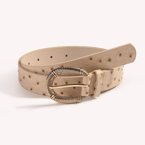 <span class=keywords><strong>Cintura</strong></span> Vintage Personalizzabile da <span class=keywords><strong>Donna</strong></span> in Pelle <span class=keywords><strong>Beige</strong></span> con Motivo a Struzzo e Fibbia Dorata - Product Image 1