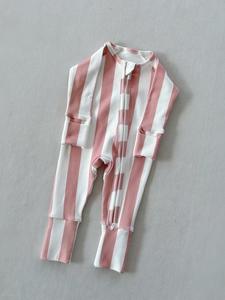 100% コットンストライプベビーロンパージッパー付き長袖ジャンプスーツ新生児男の子女の子用ソフト幼児寝間着 - Product Image 3