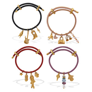 <span class=keywords><strong>Bracelet</strong></span> à breloques réglable DIY, perles en acier inoxydable plaqué <span class=keywords><strong>or</strong></span> 18 carats avec cordons interchangeables, bijoux empilables unisexes - Product Image 5