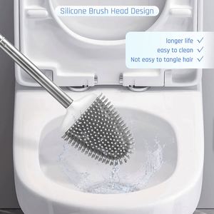 Toilet Brush and Holder Set for Bathroom Toilet Bowl Brush Head with Stainless Steel <b>Handle</b> Silicone Cleaning Toilet Brush - Product Image 3