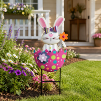 Piquets de jardin en métal résistants aux intempéries, motif lapin mignon et œuf de Pâques, décorations de jardin de Pâques pour pelouse et patio extérieurs