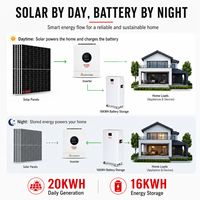 Système solaire hybride 20 kWh 550W avec panneaux solaires, onduleur 6,5 kW 48V 220V et batterie lithium 16 kWh Lifepo4, kit solaire