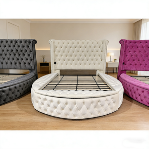 Cama Redonda Inteligente y Versátil PZCN HOME, Muebles de Dormitorio Tamaño Queen con Cabecera Acolchada y Decoraciones - Product Image 4