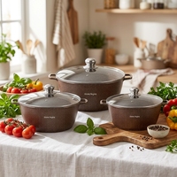 Großhandel Neues 6-teiliges Aluminium-Kochgeschirr-Set mit Antihaftbeschichtung und Glasdeckeln, Modernes Minimalistisches Design, Universell Kompatibel mit Allen Herdarten