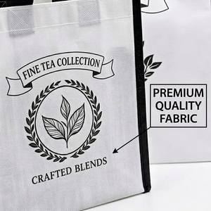<span class=keywords><strong>Bolsa</strong></span> de Mano Tejida al por Mayor con Borde Negro, Logotipo Personalizado Impreso, Reutilizable, Multitamaño, para Compras y Regalos - Product Image 2