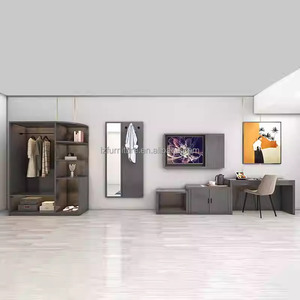Inexpensive 3 Star Hotel Bedroom Set Complete Twin <b>Double</b> <b>King</b> Wood <b>Bed</b> Frame with Headboard Nightstand TV Cabinet Desk Wardrobe - Product Image 6