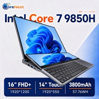 Ordinateur portable CoreNest à double écran, Intel Core I7 9850H 6 cœurs, 16 pouces plus écran tactile secondaire de 14 pouces, DDR4, ordinateur portable de bureau