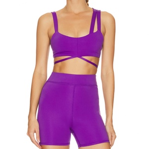 Ensemble de yoga sexy pour femme 2023 : soutien-gorge dos croisé et leggings taille haute moulants en Spandex et Polyester imprimé avec fermeture élastique à la taille - Product Image 1