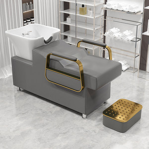 Fauteuil de lavage de luxe avec bac en céramique et repose-pieds assorti, en cuir PU confortable, <span class=keywords><strong>pour</strong></span> salon de coiffure et spa - Product Image 5
