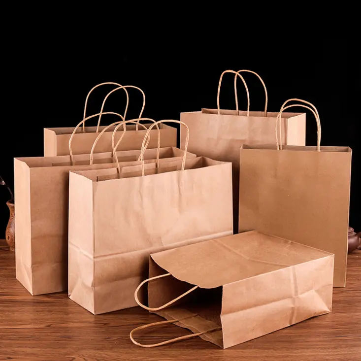 مخصصة الأزياء لإعادة التدوير الغذاء يسلب كرافت ورقة حقيبة تسوق للبقالة مع الشعار الخاص بك