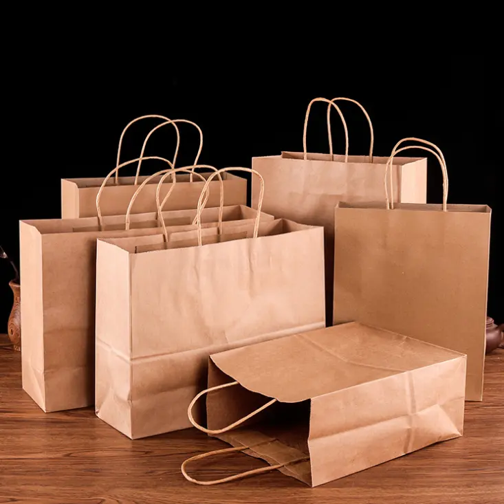 Sac d'épicerie en papier Kraft, personnalisé, produit Recyclable pour aliments, à emporter, avec votre propre logo, à la mode, 100 pièces