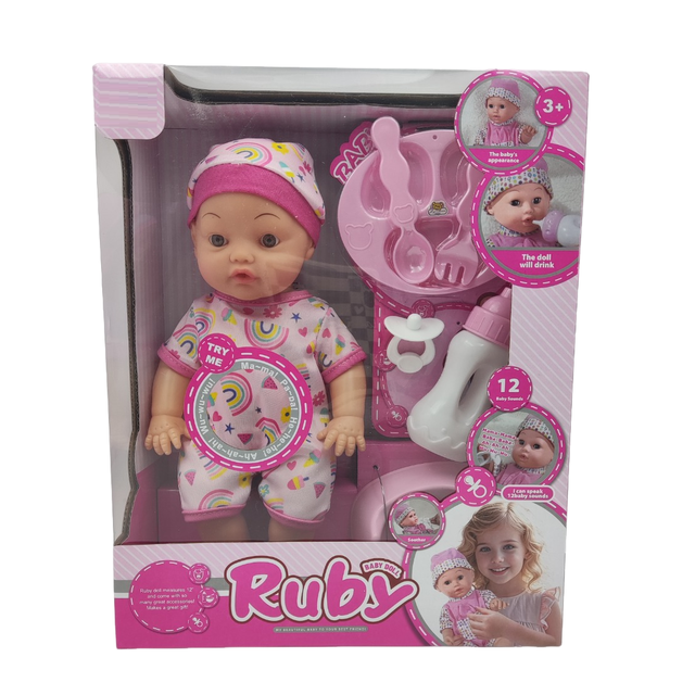 KSF New Hot Selling 12 Inch Doll Toy ABS Material 2-4 Years Unisex English 12 Sound Ic Drink Water Pee Baby Bottle Accessories