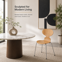 Chaise de style Ant, coque en contreplaqué de hêtre, structure en acier chromé, chaise empilable pour restaurant