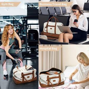 위켄더 백 대형 오버 나이트 백 여행 비즈니스 체육관을위한 신발 수납 공간 주말 가죽 더플 백으로 어깨에 휴대 - Product Image 6