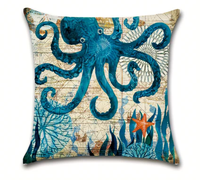 Housses de coussin carrées en lin imprimées en 3D personnalisables, motifs végétaux marins, amovibles, lavables, antibactériennes, antistatiques, LLIN 100%