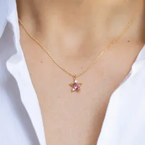 Landy 18k gold plated star and moon necklace for women copper collarbone chain gold necklace