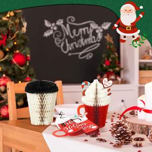 Tarjetas de Navidad de nido de abeja con forma de copa con sobres 3D Hot Cocoa Hello Winter Tarjetas de felicitación Decoración de Navidad - Product Image 3