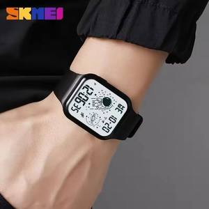 นาฬิกาจับเวลา Skmei 1863 ทรงสี่เหลี่ยมสำหรับผู้ชาย นาฬิกาดิจิตอลสำหรับนักเรียน กันน้ำ 30 เมตร นาฬิกาวิ่งออกกำลังกาย พร้อมเครื่องนับก้าว สายสแตนเลส สำหรับวัยรุ่น - Product Image 4