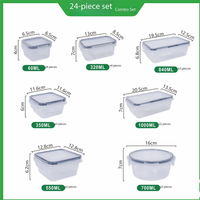 Ensemble de 24 boîtes repas carrées modernes et minimalistes en PP+ABS de qualité alimentaire, transparentes, compatibles micro-ondes, avec conception hermétique pour une conservation optimale