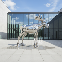 Grande statue de renne en acier inoxydable poli pour jardin, sculpture animale en métal