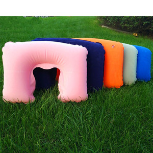 Almohada de Viaje Inflable en Forma de U, Soporte para el Cuello de PVC Flocado, Compañero para Siesta al Aire Libre, Opciones Multicolores - Product Image 1