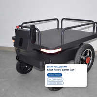 Chariot électrique Follow Me Cart avec évitement d'obstacles par laser, anti-collision à 360 degrés, reroutage automatique, 4 roues
