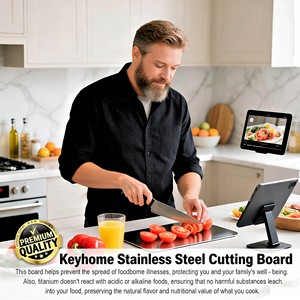 Tagliere Multifunzione in Acciaio Inossidabile Spessore Rinforzato Titanio 1-1.5mm, Antibatterico Anti-Muffa, per Carne e Cucina - Product Image 3