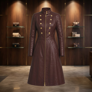 Manteau trench formel pour femme en cuir d'agneau véritable marron, imperméable, respirant, anti-rides, séchage rapide, écologique, polyester - Product Image 6