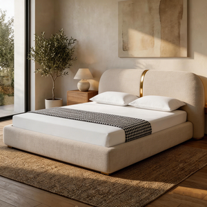 Moderno <span class=keywords><strong>Letto</strong></span> Rotondo in Metallo con Design <span class=keywords><strong>a</strong></span> Nuvola Fluttuante, Rivestito in Tessuto, Disponibile in Misure King Size, Matrimoniale e Queen Size con Struttura in Legno - Product Image 2