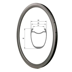 公路自行车轮辋28毫米宽度38毫米深度夹子无内胎盘式制动器碳700c公路自行车车轮