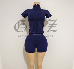 Bahar Kadın Giysileri Özel Sokak Giyim Tarzı Antrenman Takımları Fermuarlı Kısa Kollu Ceket ve Şort Eşofman Kadınlar İçin 2 Parça Şort Takımı - Product Image 6