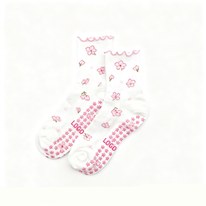 Kaos Kaki Trampolin Anti Selip dengan Logo Kustom, Kaos Kaki Pilates, Kaos Kaki Yoga Anti Selip, Kaos Kaki Kompresi Model Crew dengan Ruffle Bunga untuk Musim Semi - Product Image 3