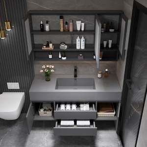 Ensemble de meuble-lavabo mural moderne SANTOPOVA avec miroir LED et finition gris mat - Product Image 3