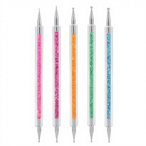 5Pcs Double Head Metal Nail <b>Art</b> Dotting Tool Set <b>Sequin</b> Handle Flower Design Pens for Manicure - Product Image 1