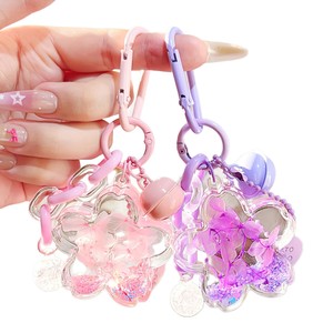 Lindo Llavero de Sakura con Efecto de Arena Movediza, Campana y Cadena, Colgante de Flor Kawaii en Negro y Azul para Accesorios de Bolsos de Niñas - Product Image 6