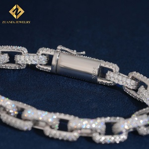 Pulsera de Diamantes Cultivados en Laboratorio Zuanfa, Cadena Cuadrada de 10 mm, Cadena Cubana, Collar de Eslabones Cubanos, Pulsera para Hombre, Diamantes Incrustados - Product Image 5