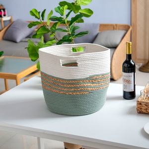 Paniers <span class=keywords><strong>de</strong></span> <span class=keywords><strong>rangement</strong></span> en corde <span class=keywords><strong>de</strong></span> coton tressée en gros, paniers en jacinthe d'eau naturelle pour l'organisation des jouets <span class=keywords><strong>de</strong></span> la crèche, <span class=keywords><strong>de</strong></span> la buanderie et des placards - Product Image 5