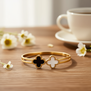 Bracciale rigido Angelina in acciaio inossidabile placcato oro con design floreale per donna, gioiello alla moda, idea regalo - Product Image 2