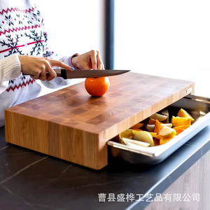Tabla de cortar de madera maciza rectangular multifuncional para cocina con cajón para frutas, pan, verduras y cocina - Product Image 4