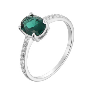 مجوهرات فضة مصير بيضاوية مقطعة من الأحجار الكريمة خاتم خطوبة زفاف أخضر للنساء - Product Image 2