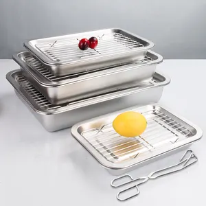Multifunction Restaurant Household Item Rectangular Tray Stainless Steel Serving Tray With Cooling Rack And Bread Tongs