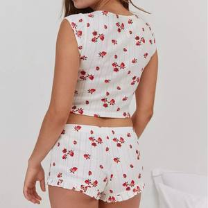 Pijama de Verano para Mujer, Diseño OEM de Fábrica, Cintura Elástica, Tejido de Punto, Estampado de Fresas, Ropa de Dormir Sexy - Product Image 3