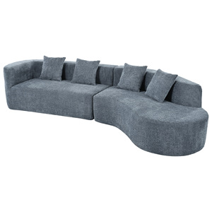 Sofa Bed Seksional Modern Desain Lengkung 2 Bagian Bahan Chenille Modular 4 Bantal Busa Empuk Peredam Getaran Ruang Tamu - Product Image 2