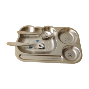 304 acier inoxydable enfants 5 pièces ensemble d'assiettes pour enfants <span class=keywords><strong>maternelle</strong></span> assiette alimentaire enfants assiette bol tasse fourchette cuillère vaisselle ensemble - Product Image 3