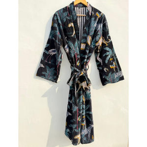 Chaqueta Larga de Invierno para Mujer, Estilo Bomber, con Estampado Animal, de Terciopelo Negro, con Cierre de Cinturón, Estilo Boho para la Playa - Product Image 2