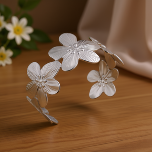 Amy Amy Flower <b>Cuff</b> <b>Bracelet</b> <b>Silver</b> Plated Alloy Women's Jewelry Gift B1008 - Product Image 2