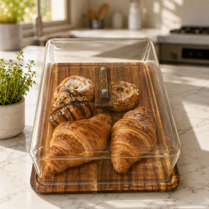 Support à gâteau en bois d'acacia avec couvercle, plateau à charcuterie <span class=keywords><strong>2</strong></span>-en-1, plateau rectangulaire de 17x13 pouces pour pâtisseries avec dôme en acrylique - Product Image 3